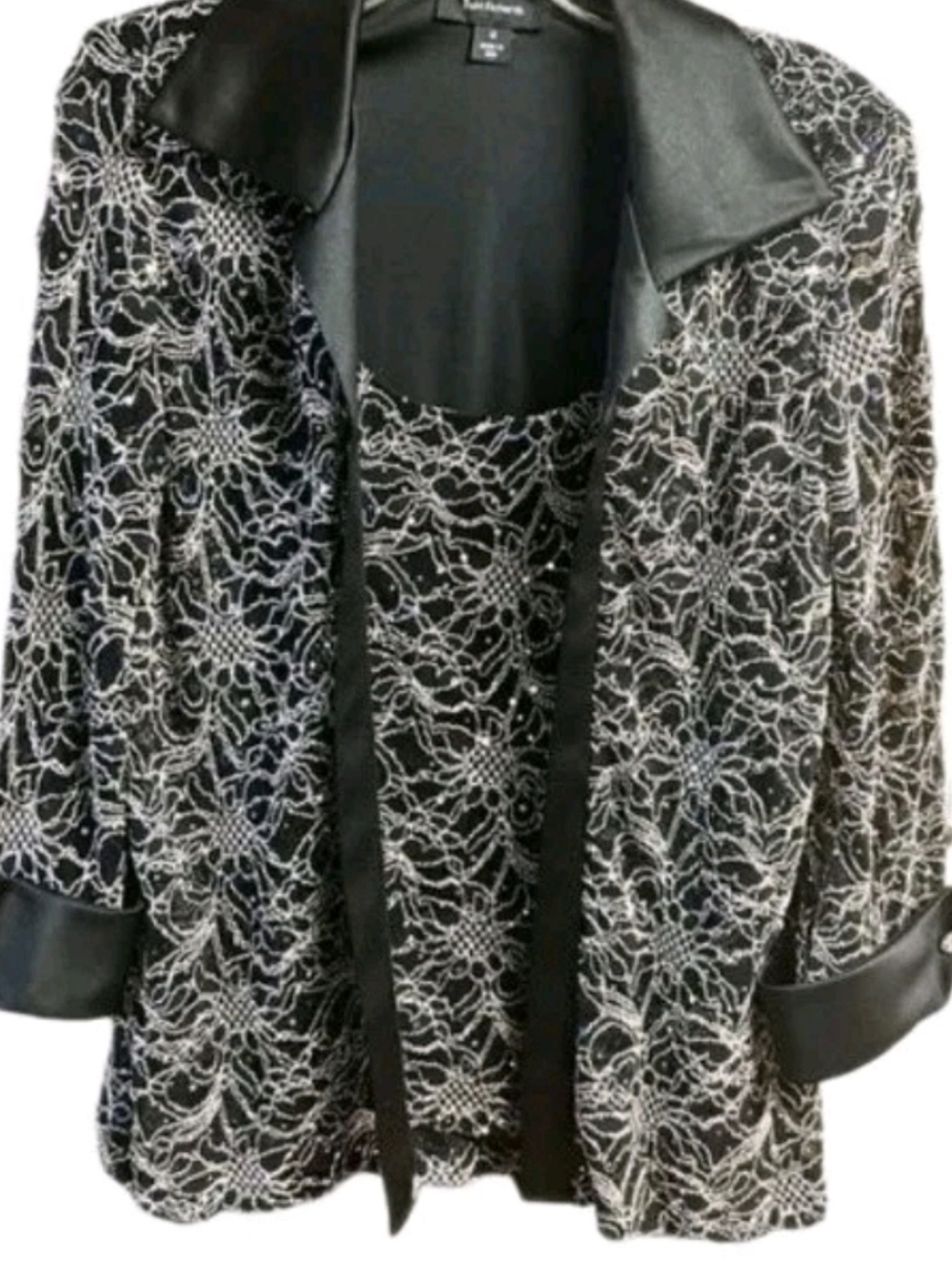 R&M Richards Black Lace Jacket Size 12 Sheer Dressy Evening Career